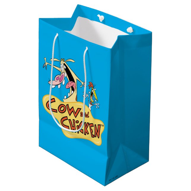 Logo für Kuh und Hühnchen Mittlere Geschenktüte (Vorderseite Schrägansicht)