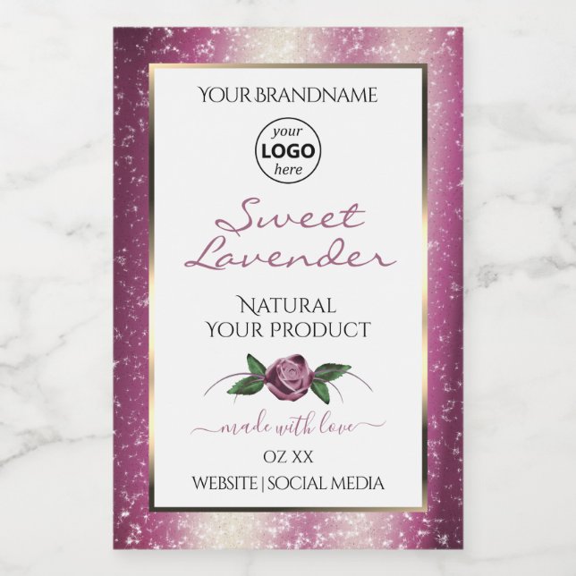 Logo für lila Glitzer-Etiketten für weiße Blumenpr Lebensmitteletikett (Einzelnes Label)