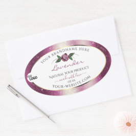 Logo für lila Glitzer-Etiketten für weiße Blumenpr Ovaler Aufkleber