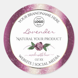 Logo für lila Glitzer-Etiketten für weiße Blumenpr Runder Aufkleber