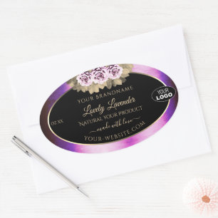 Logo für Lila, schwarze, florale Markierungen für Ovaler Aufkleber