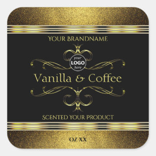 Logo für luxuriöse Black Gold Borders Quadratischer Aufkleber