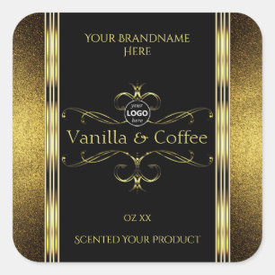 Logo für luxuriöse Black Gold Borders Quadratischer Aufkleber