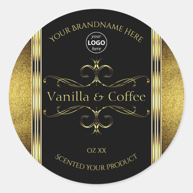 Logo für luxuriöse Black Gold Borders Runder Aufkleber (Vorderseite)