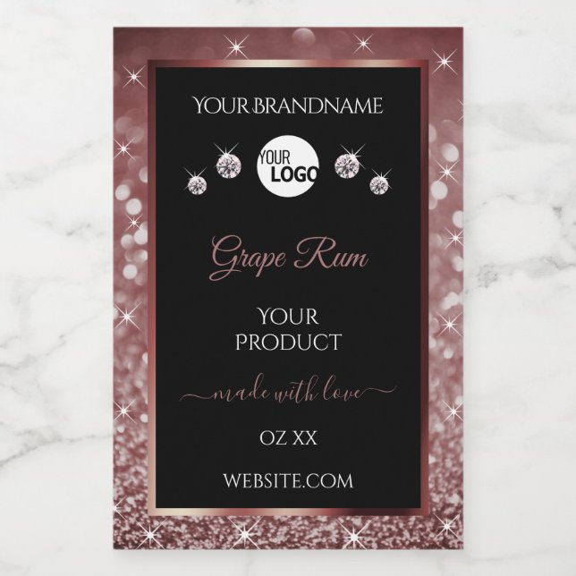 Logo für Luxusmarken für Black Burgundy Glitzer Lebensmitteletikett (Einzelnes Label)
