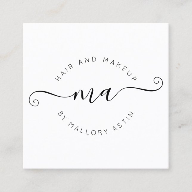 Logo für Makeup, modern Schwarz-weiß minimalistisc Quadratische Visitenkarte (Vorderseite)