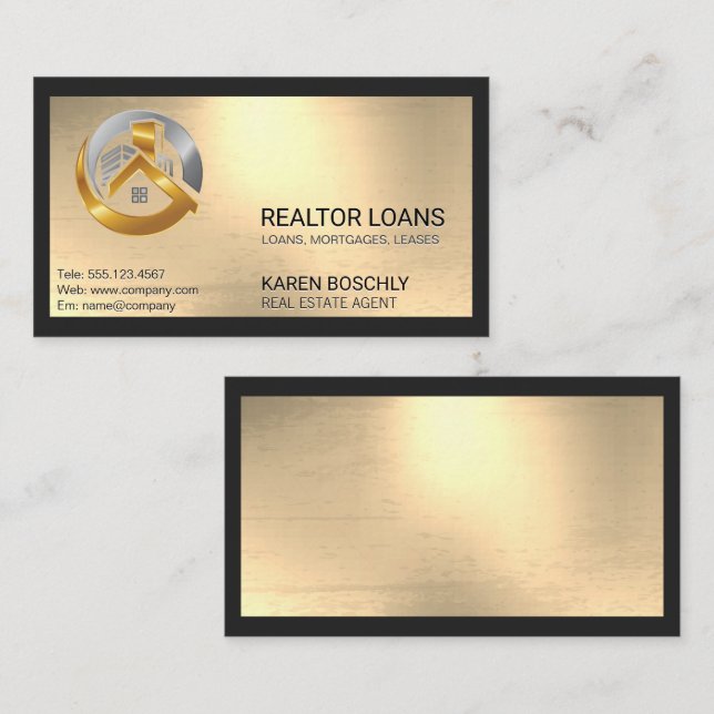 Logo für Metallic Real Anwesen Property Visitenkarte (Vorne/Hinten)