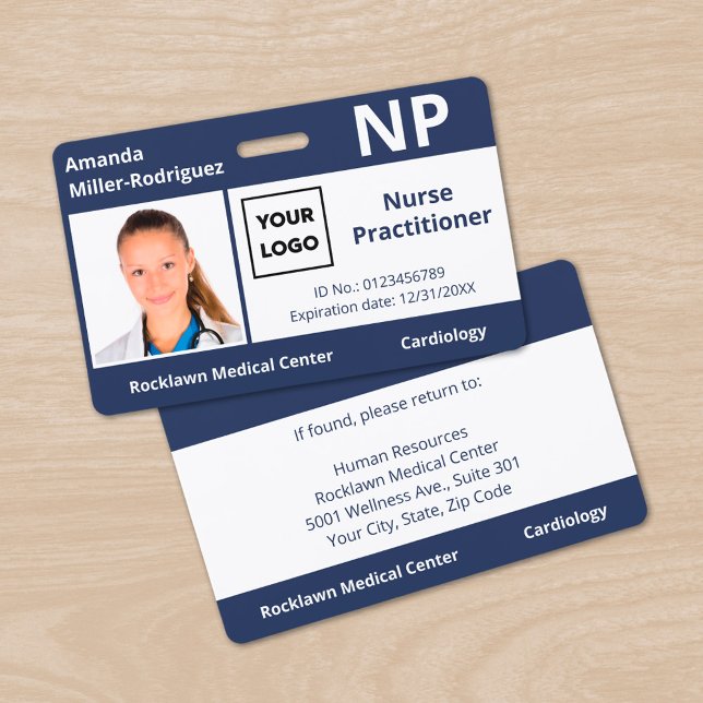 Logo für Mitarbeiter im Krankenhaus Navy Blue Foto Ausweis (Custom Hospital Employee Logo Navy Blue Photo ID Badge, front/back)