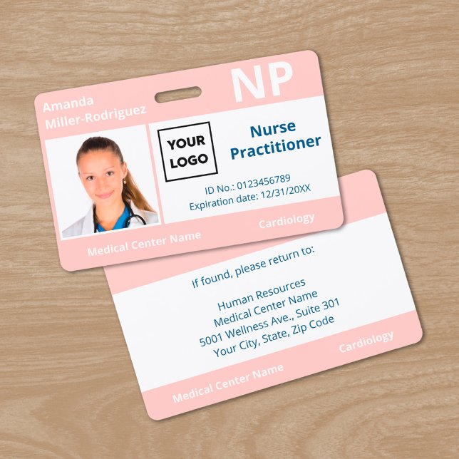Logo für Mitarbeiter im Krankenhaus Pink-Foto-ID-A Ausweis (Custom Hospital Employee Logo Pink Photo ID Badge, front/back)