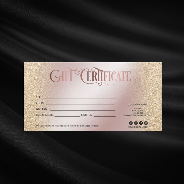 Logo für moderne Geschenkgutscheine (ROSE GOLD AND GOLD GLITTER GIFT CERTIFICATE )