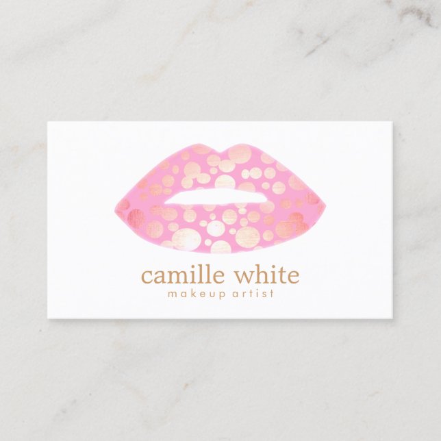 Logo für moderne Makeup-Künstler Rosa- und Gold-Li Visitenkarte (Vorderseite)