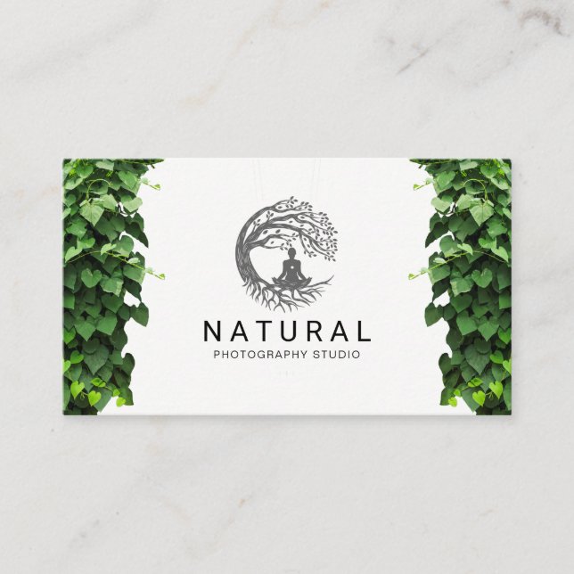 Logo für Naturbaum-Meditation | Blätter für Reben Visitenkarte (Vorderseite)