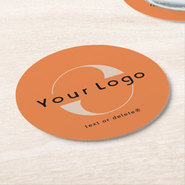 Logo für Orange + Black Text Company Business Runder Pappuntersetzer (Angewinkelt)