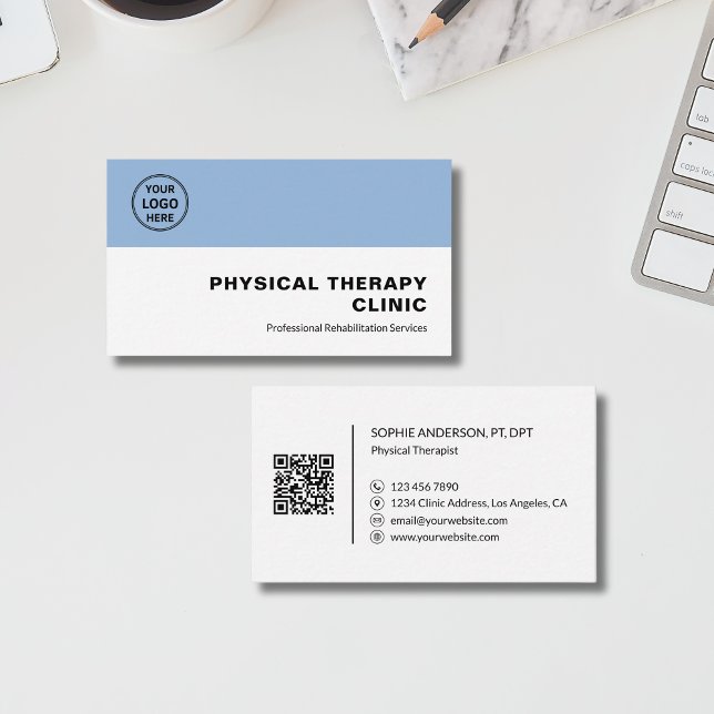Logo für Physiotherapieklinik mit QR-Code  Visitenkarte (Physical Therapy Clinic Professional Logo QR Business Card)