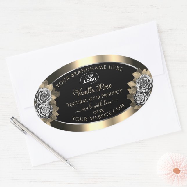 Logo für Rose von Blankal-Gold-Silbertabletten Ovaler Aufkleber (Umschlag)