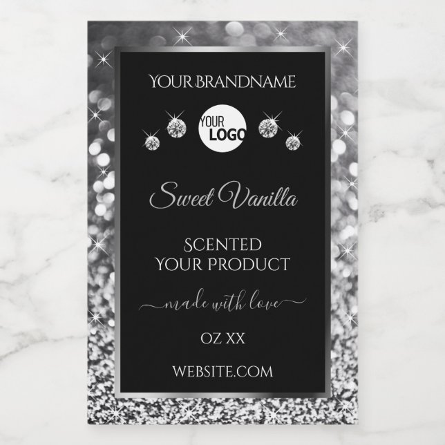Logo für Schwarz-Silber-Glitzer-Diamanten Lebensmitteletikett (Einzelnes Label)