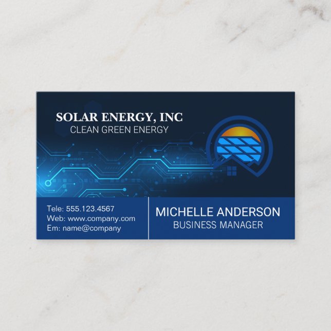 Logo für Solarzellen | Technischer Hintergrund Visitenkarte (Vorderseite)
