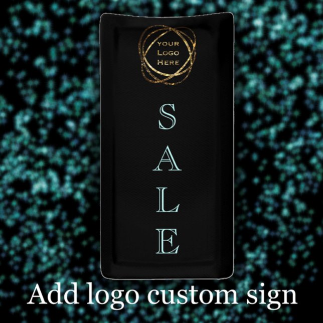 Logo für Unternehmen hinzufügen / Elegante Simple  Banner (Elegant aqua and black custom Sale sign. Add your logo promotional banner.
)
