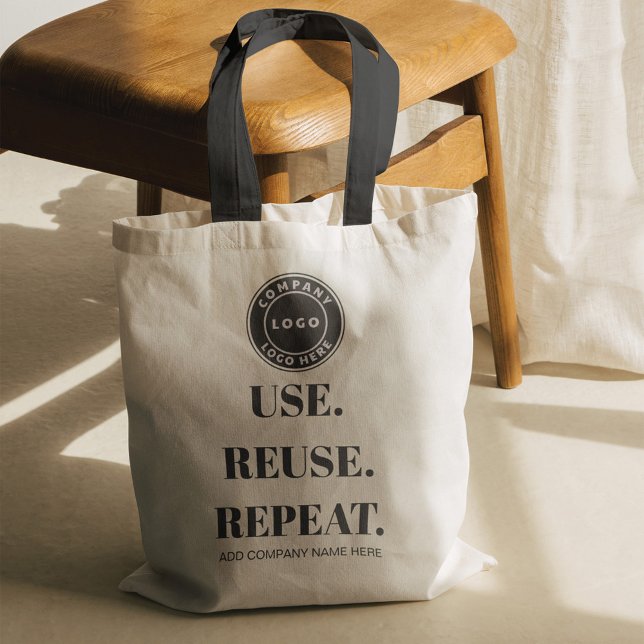 Logo für Unternehmen hinzufügen Tragetasche (Reuse Repeat Business Logo Promotional Company Swag Tote Bag)