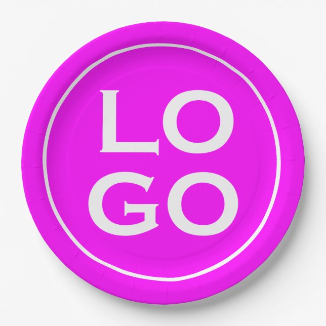 Logo für Unternehmen oder Unternehmen auf Magenta Pappteller (Vorderseite)