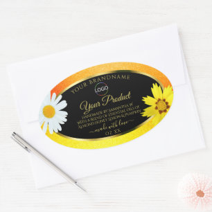 Logo "Gelbe Orange Glitzer Black Product Labels" Ovaler Aufkleber