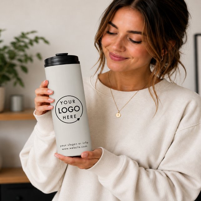 Logo-Geschäft | Corporate Modern Minimal Gray Thermosbecher (Simple company branded professional thermal tumblers for small business promotions.)