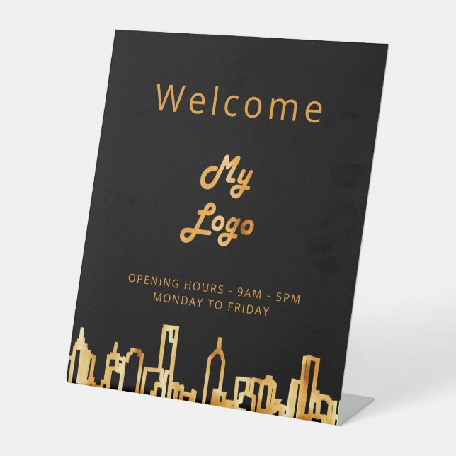 Logo-Geschäft schwarzen Gold Stadt Skyline-Empfang Sockelschild (Vorderseite)