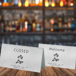 Logo-Geschäft Silber-Metall offen Tischaufsteller