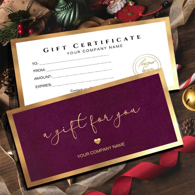 Logo-Geschenkgutschein für Burgund Gold-Rahmen-hin (Give the gift of choice in style! Our Burgundy Gold Frame Gift Card make every moment special)