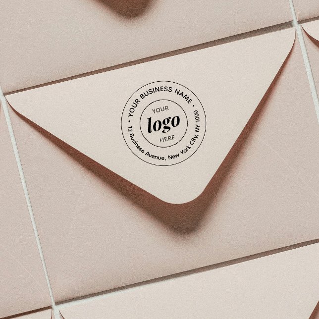 Logo-Gesellschaft für Minimalistische Geschäftsadr Permastempel (Custom round logo stamp for business featuring your business name & address)