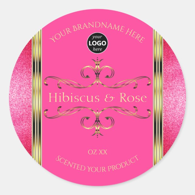 Logo "Girl Pink Gold Product Label Glitzer Borders Runder Aufkleber (Vorderseite)