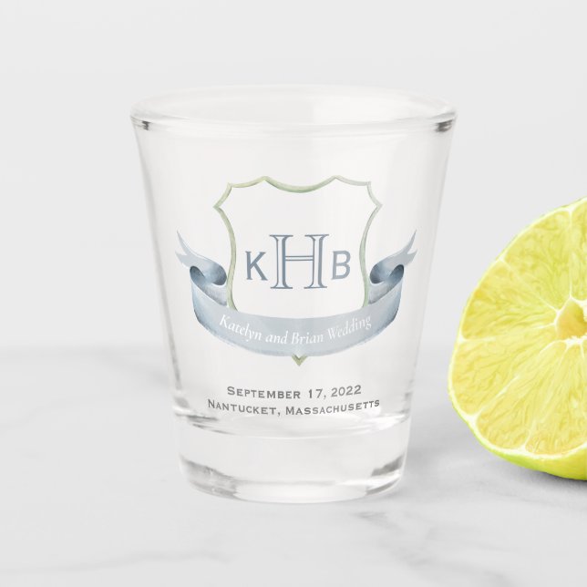 Logo-Glass für das Hochzeitsmonogramm-Wappen Schnapsglas (Vorderseite)