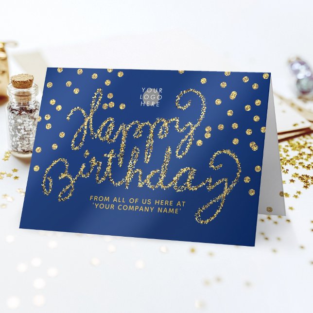 Logo Gold Glitzer Confetti Navy Blue Geburtstag Karte (Von Creator hochgeladen)