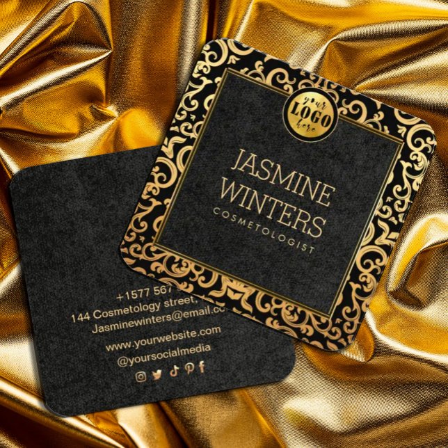 Logo Gold Luxus Frame Business Card hinzufügen Quadratische Visitenkarte (Von Creator hochgeladen)