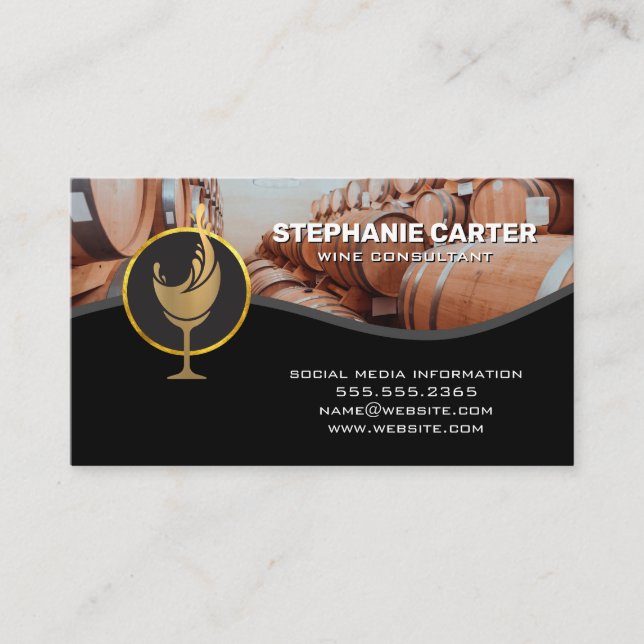 Logo "Golden Wine Glass Splash" | Weinbarrels Visitenkarte (Vorderseite)