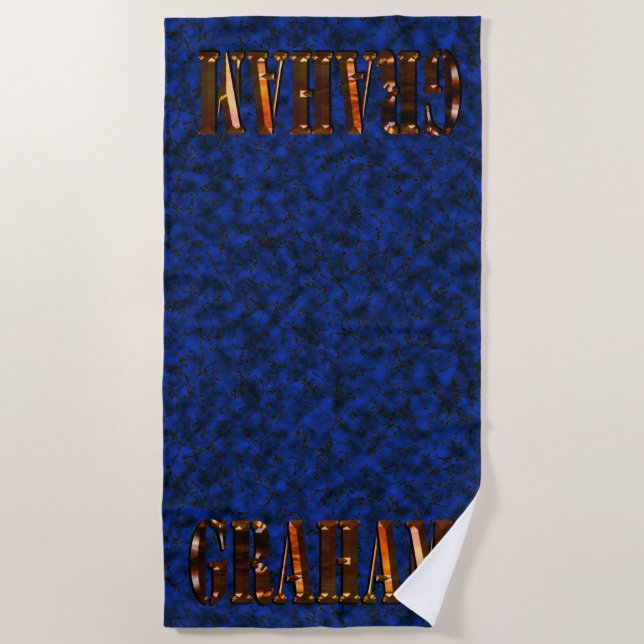 Logo "Graham Name" auf blau, Strandtuch (Vorderseite)