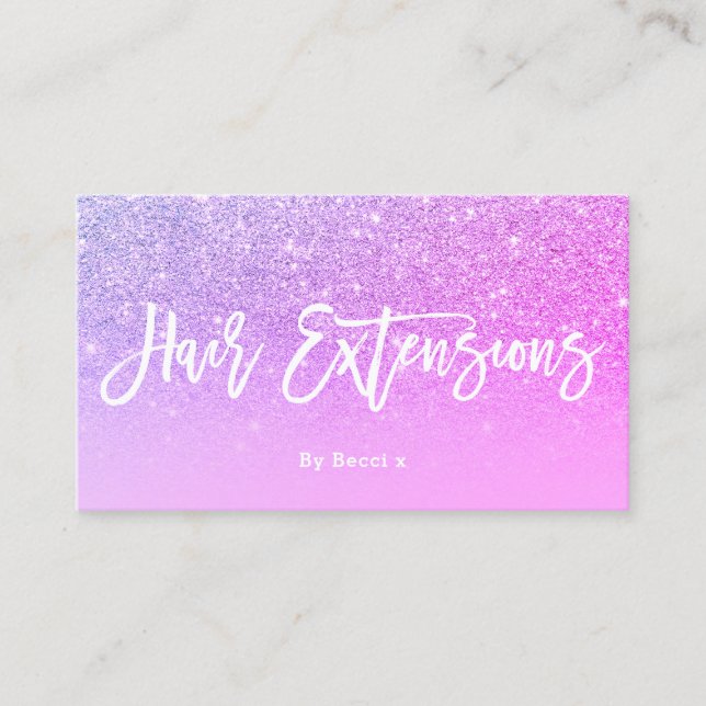 Logo-Haartypografie lila rosa Glitzer Visitenkarte (Vorderseite)