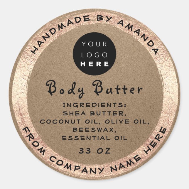 Logo Handmade Name Body Butter Kosmetikpapier Kraf Runder Aufkleber (Vorderseite)