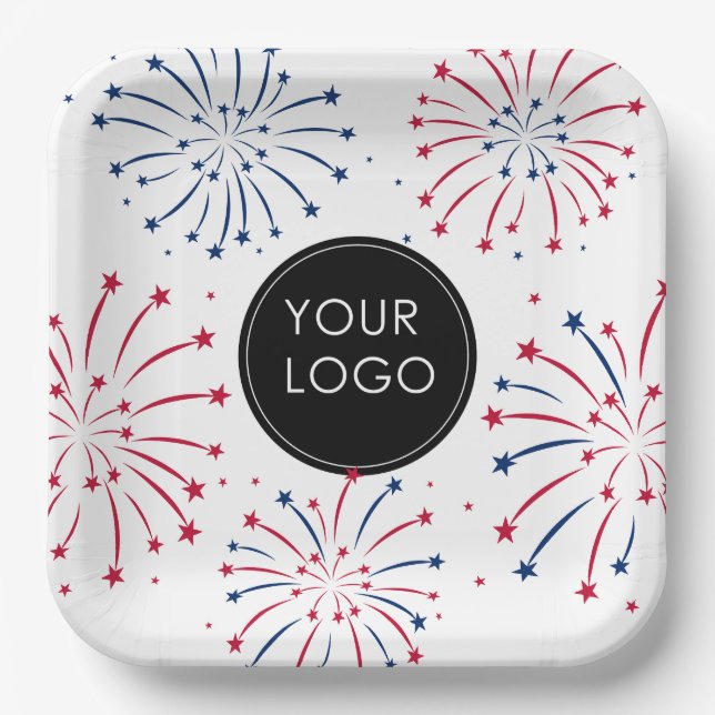 Logo hinzufügen 4. Juli Unternehmen Fireworks Pappteller (Vorderseite)