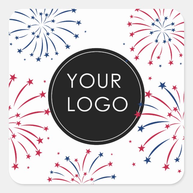 Logo hinzufügen 4. Juli Unternehmen Fireworks Quadratischer Aufkleber (Vorderseite)