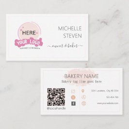 Logo hinzufügen Blass Pink Bäckerei Business Card  Visitenkarte