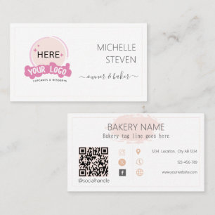 Logo hinzufügen Blass Pink Bäckerei Business Card Visitenkarte