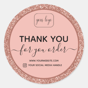 Logo hinzufügen Danke, Rose Gold Glitzer Runder Aufkleber