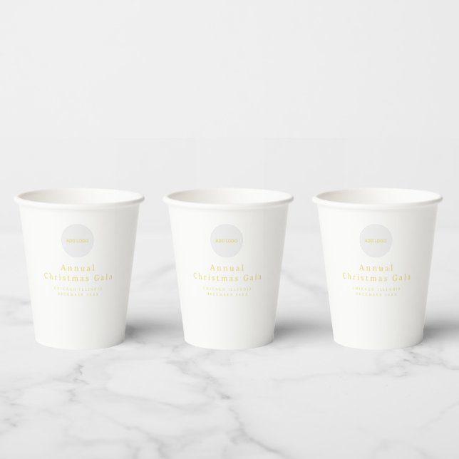 Logo hinzufügen Elegante Gold White Custom Text Pa Pappbecher (Multi)