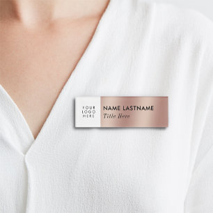 Logo hinzufügen Elegante Imitate Rose Gold Weißer Namenschild