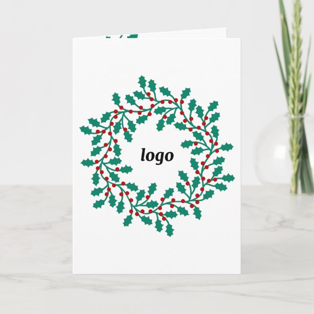 Logo Holly Wreath Carte de vacances professionnell (Devant)