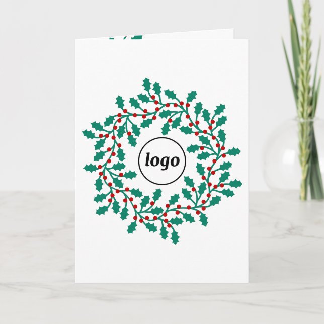 Logo Holly Wreath Carte de vacances professionnell (Devant)