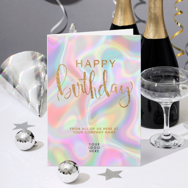 Logo Holographic Imitate Gold Glitzer Happy Birthd Karte (Von Creator hochgeladen)