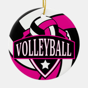 Logo "Hot Pink"und "Black 🏐 Volleyball" Keramik Ornament