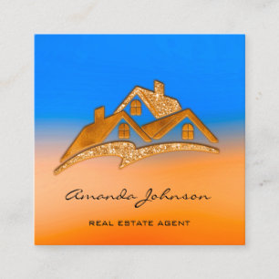 Logo House Real Anwesen Agent Zuhause Blue Orange Quadratische Visitenkarte